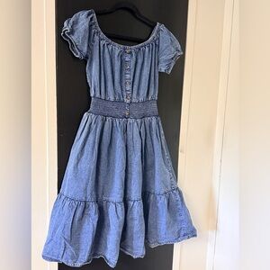 Tulip Creations vintage-style denim/chambray tiered midi dress